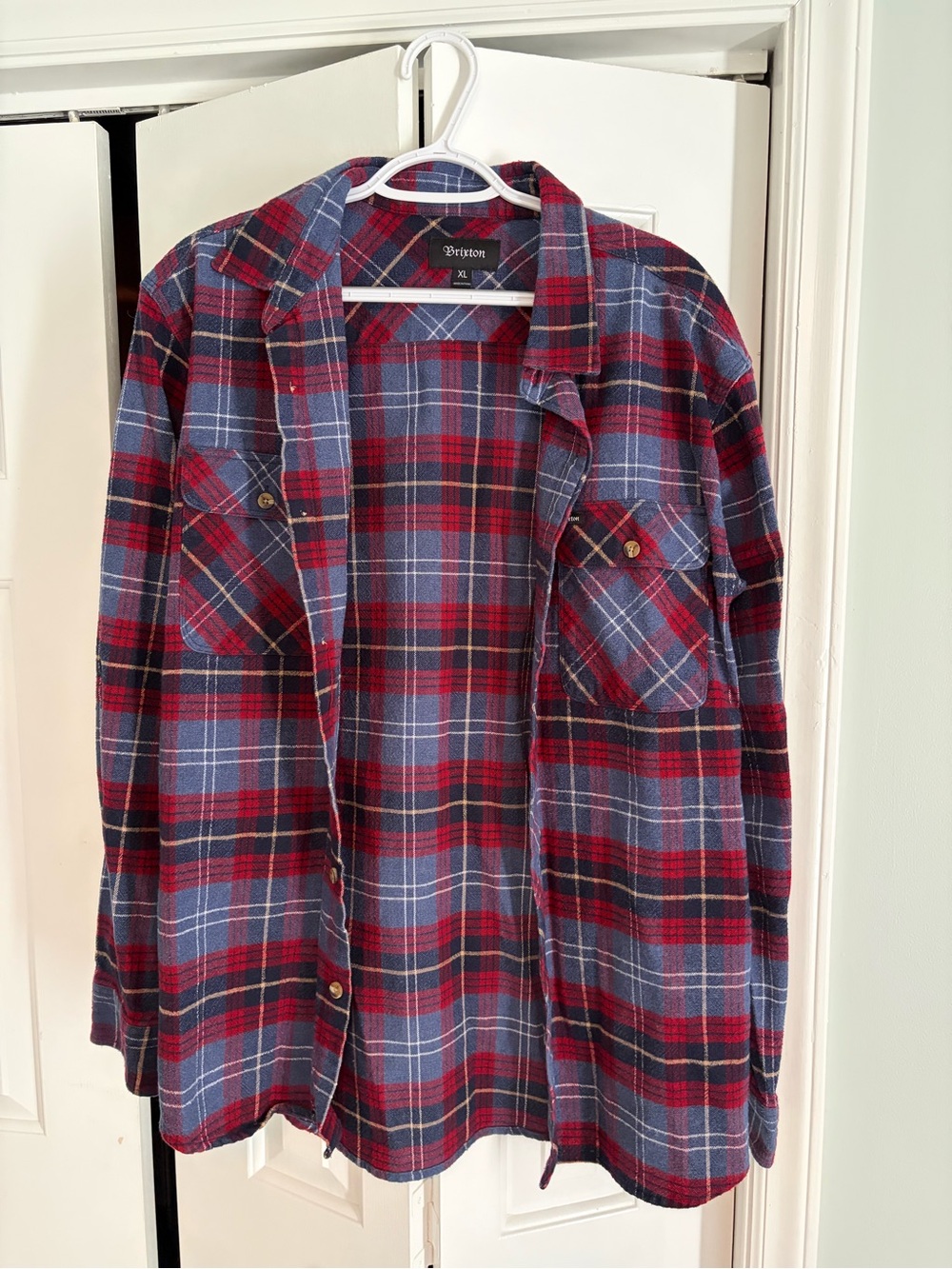 Brixton Men's Red & Blue Plaid Button-Down Flannel Shirt